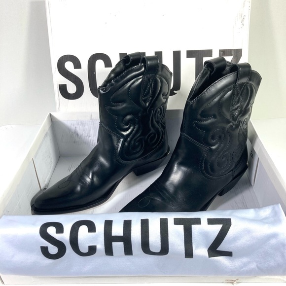 *SOLD* Schutz Zachy Short Western Boots Leather Size 8 Black NEW - Picture 13 of 15